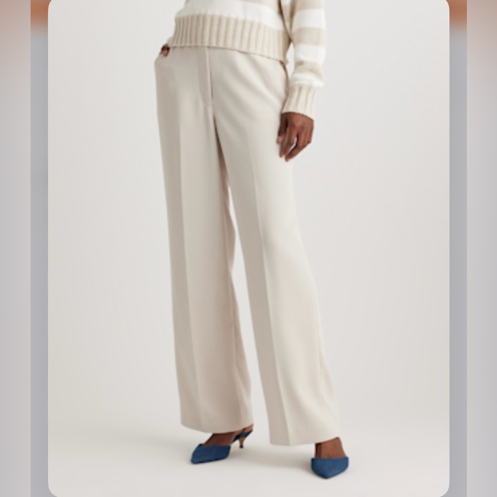 Quince wide leg stretch crepe trousers in Sand.  Size 14